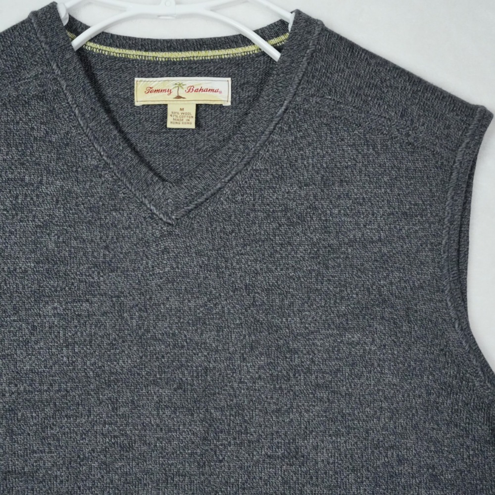 Tommy‎ Bahama Mens Gray Wool Cotton Blend V-Neck Sweater Vest Medium Heathered
